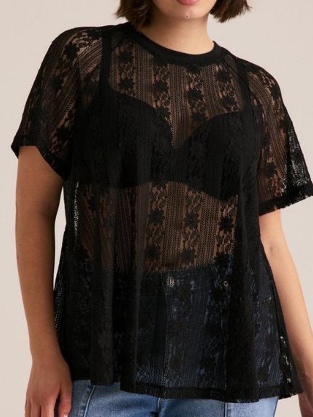Torrid Festi Lace Crew Tee Black NWT Size 0/L Whimsigoth